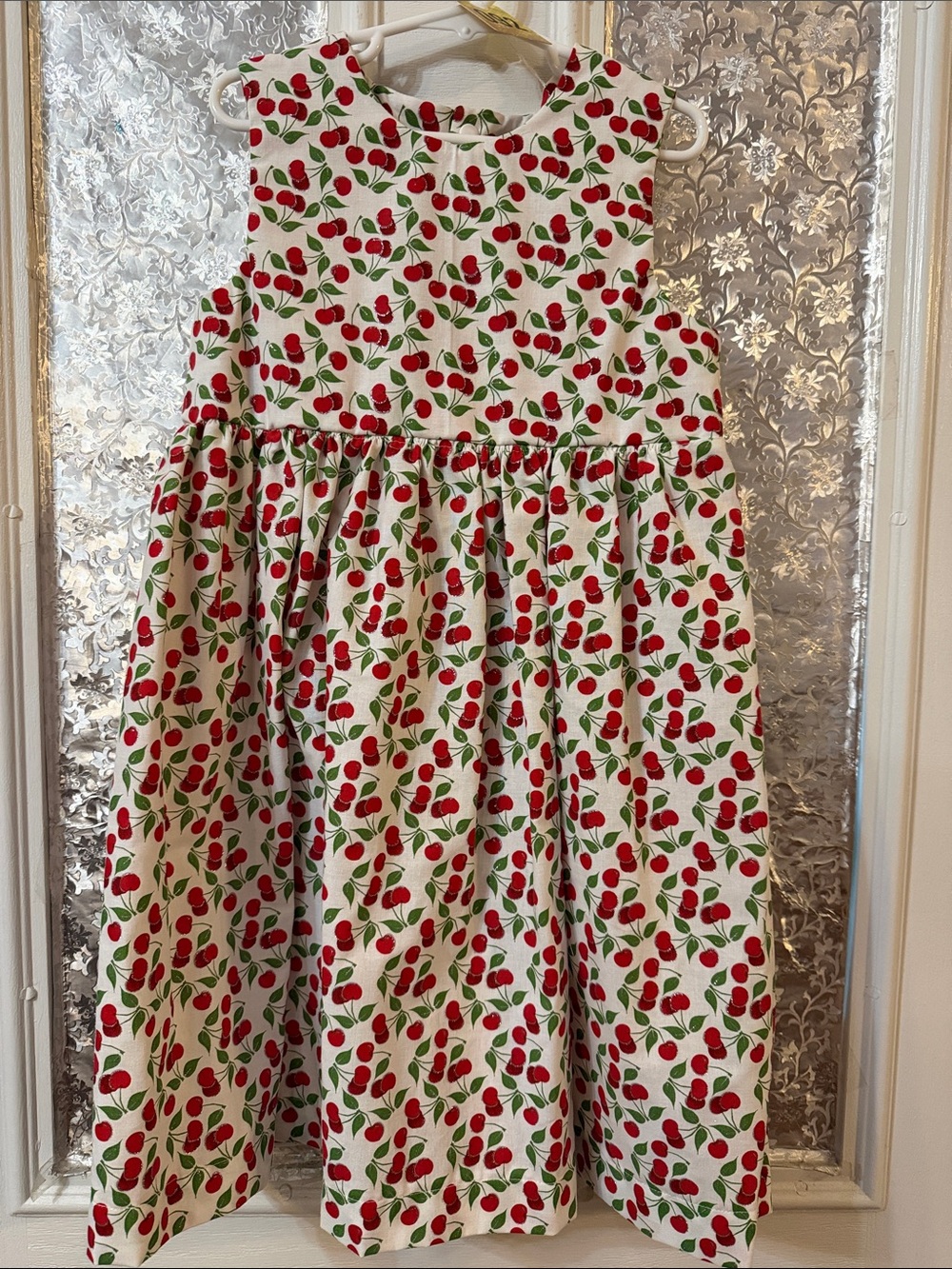 Girls' Cherry Print Sleeveless Casual Dress - White & Red